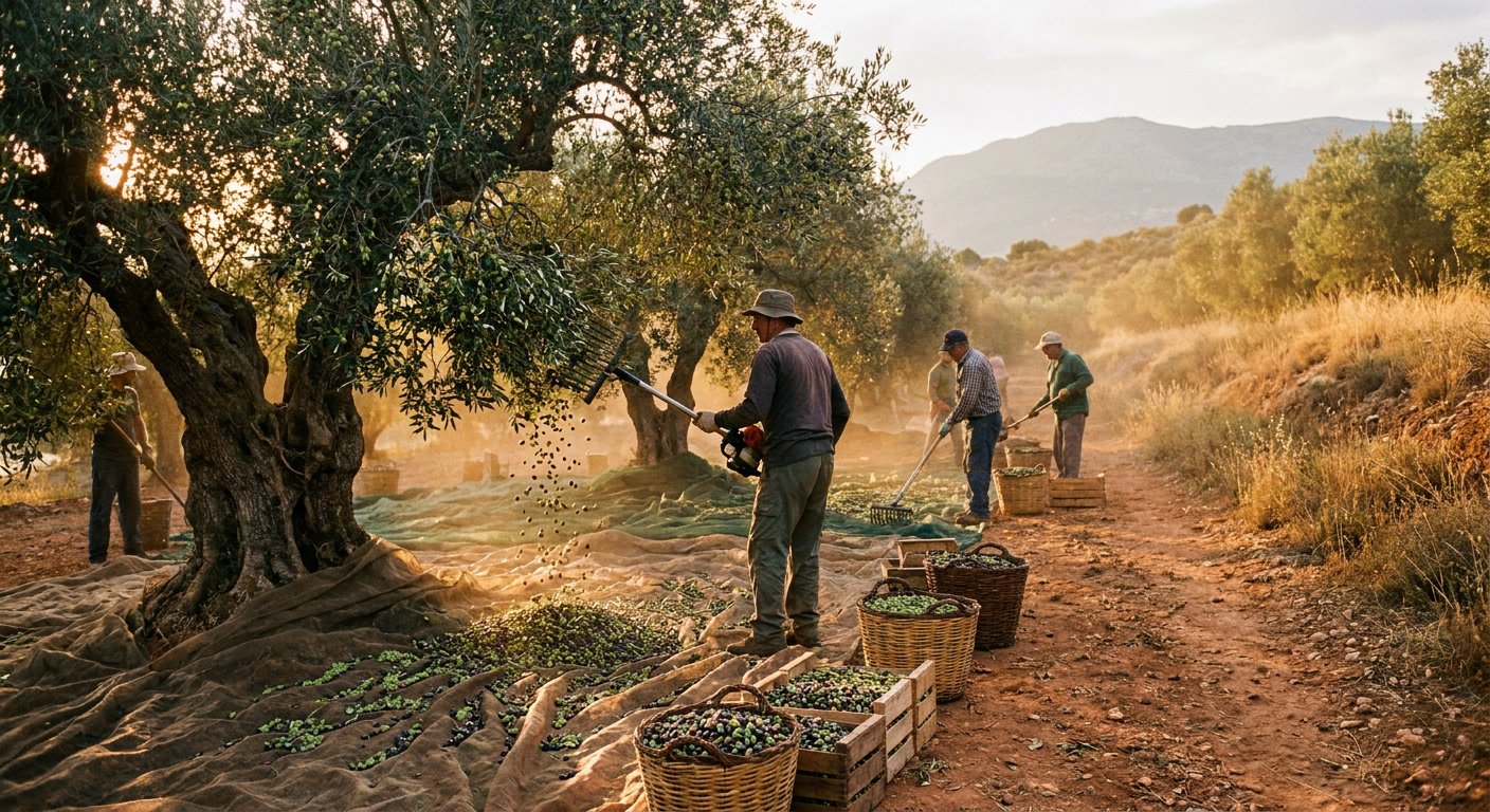 Olive grove, silver leaves and gnarled trunks